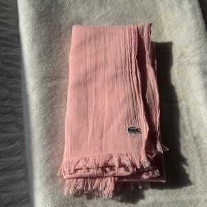 Lacoste Light Pink Knit Scarf with Crocodile Patch